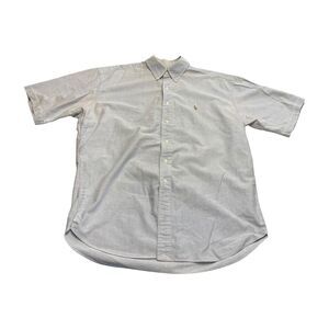 Ralph Lauren Blaire Shirt Men Large Gray/Blue Classic Pleated Button-Down Pony